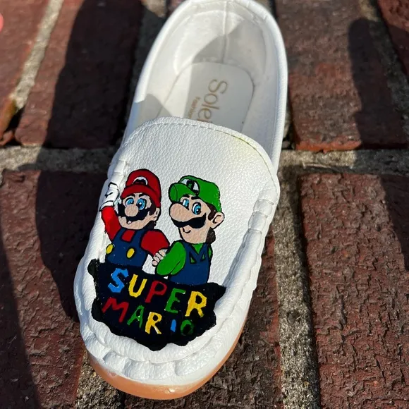 🎨 Hand-painted Mario kids Shoes