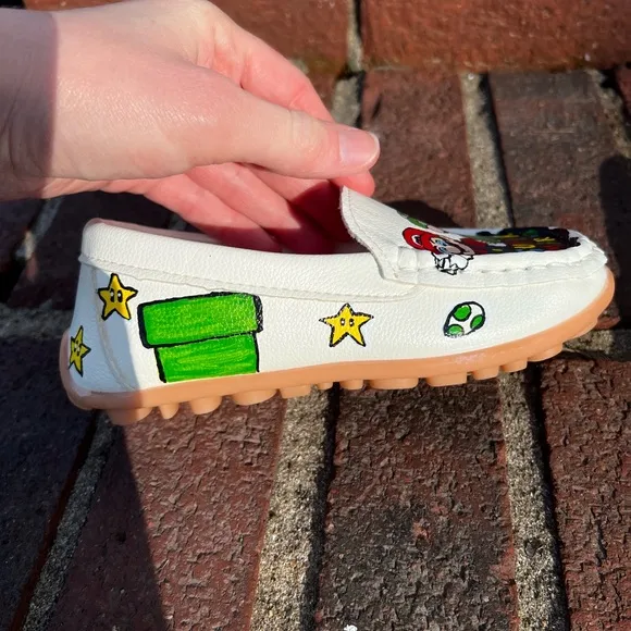 🎨 Hand-painted Mario kids Shoes