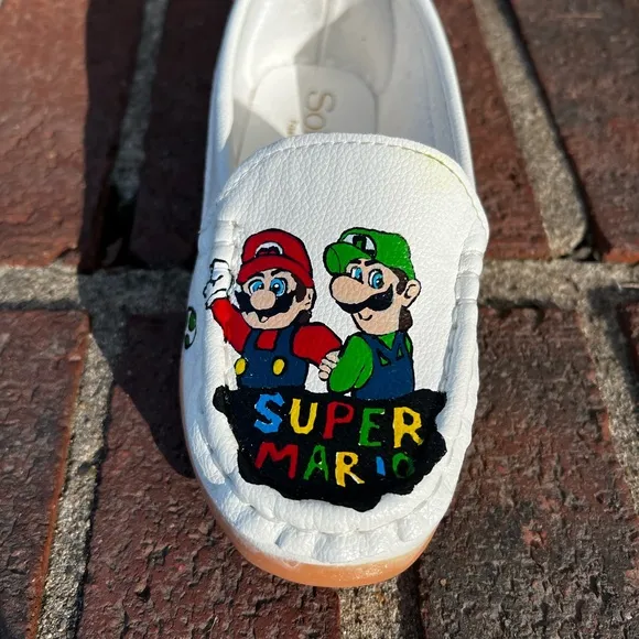 🎨 Hand-painted Mario kids Shoes