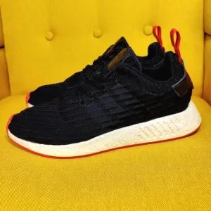 Adidas NMD_R2 Primeknit Core Black Red Black Sneakers Athletic Men's Shoes Sz 11