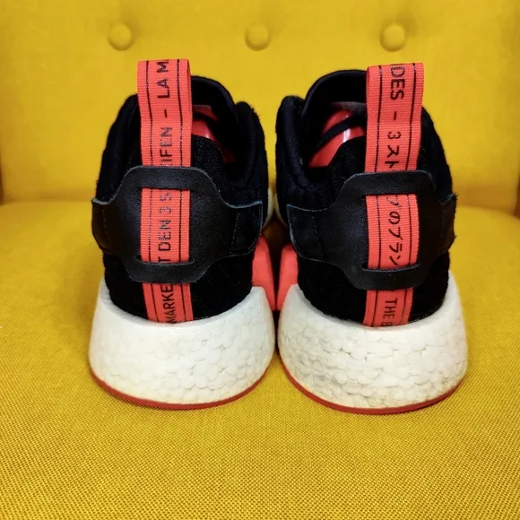 Adidas NMD_R2 Primeknit Core Black Red Black Sneakers Athletic Men's Shoes Sz 11