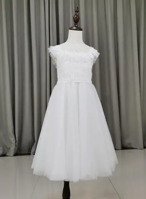 Adorable Tulle Flower Girl Dress, Cute White Flower Girl Dress