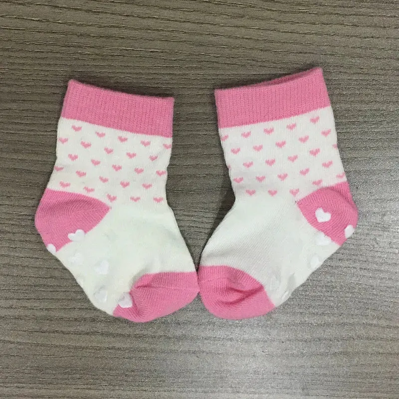 Baby Girl Socks Girl Floor Socks Anti Ship Stripes Heart Floral Socks Shoes Kids Casual meias Cotton Pink Newborn Footwear Brand