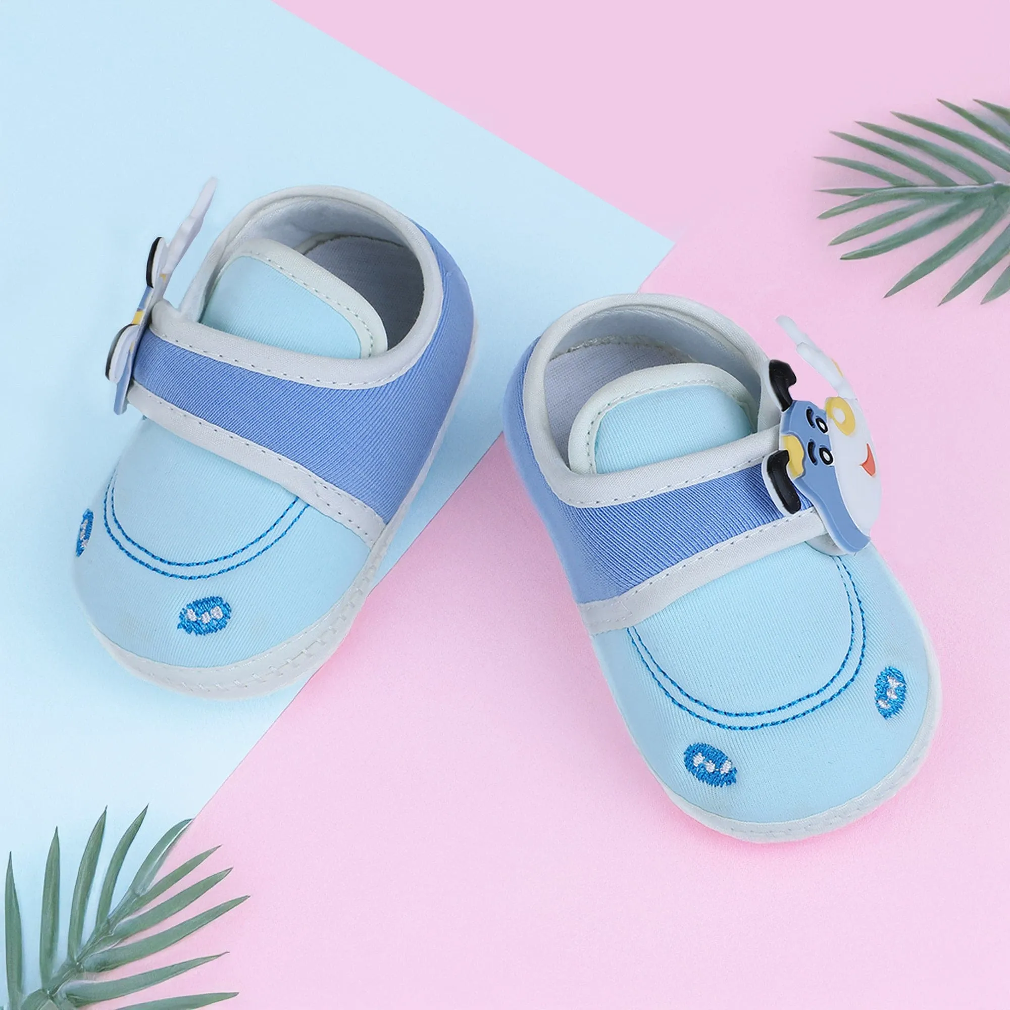 Baby Moo Puppy Face Soft Sole Anti-Slip Booties - Blue