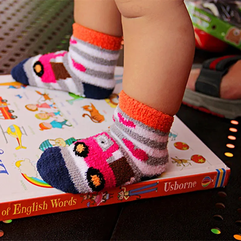 Baby Winter Warm Socks Children non Slip Socks Kids Fluffy Bed Footwear Home Boys Girls Coral Velvet Floor Socks Thick Cute Car