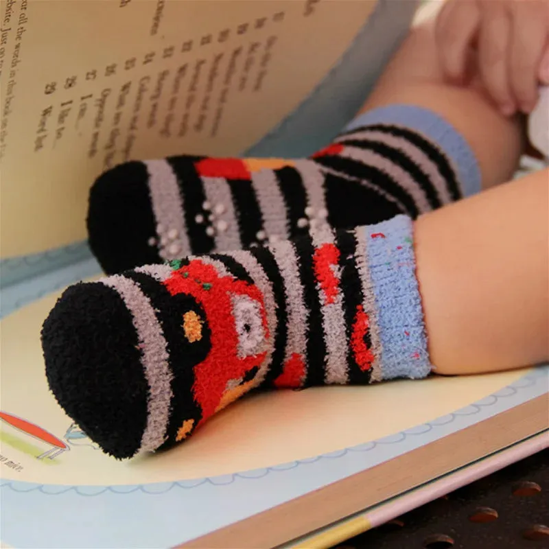 Baby Winter Warm Socks Children non Slip Socks Kids Fluffy Bed Footwear Home Boys Girls Coral Velvet Floor Socks Thick Cute Car
