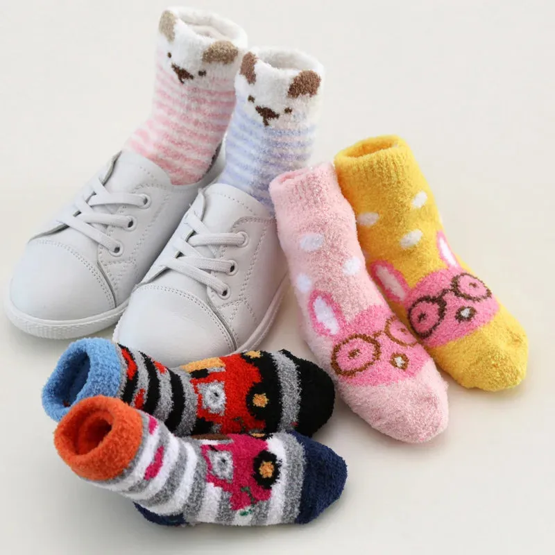 Baby Winter Warm Socks Children non Slip Socks Kids Fluffy Bed Footwear Home Boys Girls Coral Velvet Floor Socks Thick Cute Car
