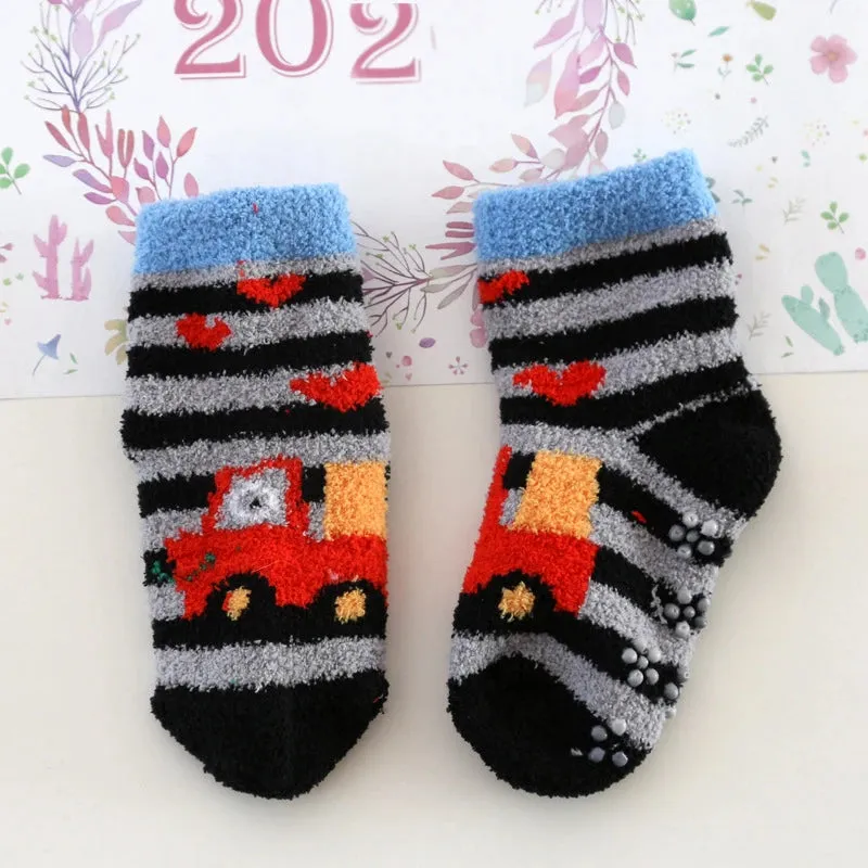 Baby Winter Warm Socks Children non Slip Socks Kids Fluffy Bed Footwear Home Boys Girls Coral Velvet Floor Socks Thick Cute Car