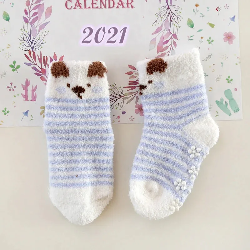 Baby Winter Warm Socks Children non Slip Socks Kids Fluffy Bed Footwear Home Boys Girls Coral Velvet Floor Socks Thick Cute Car