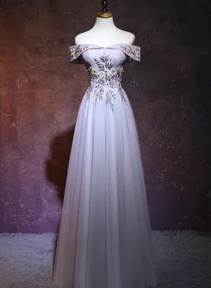 Beautiful Sweetheart Grey Tulle Long Party Dress, Grey Prom Dress