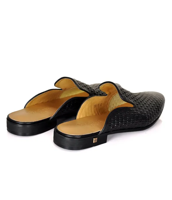 Berluti Black Dotted Croc Mules