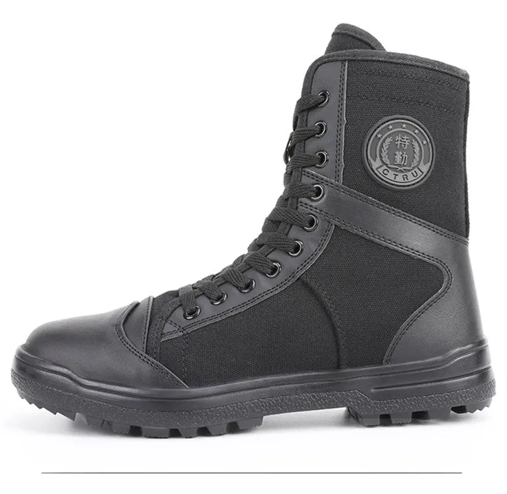 Black Training Boots Breathable Mesh Shock Absorption Security Shoes
