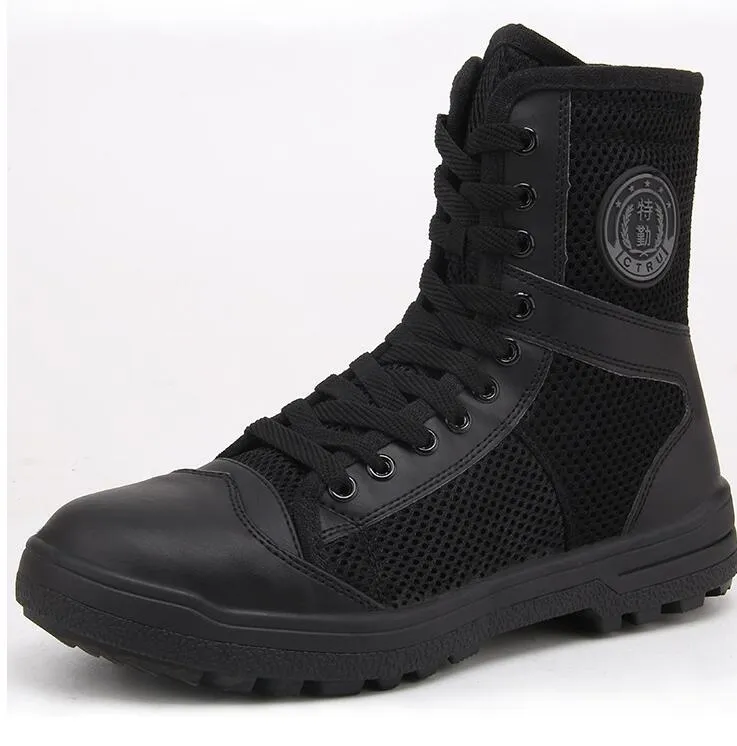 Black Training Boots Breathable Mesh Shock Absorption Security Shoes