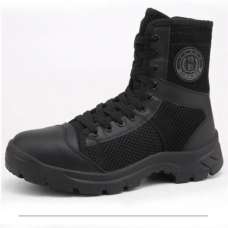 Black Training Boots Breathable Mesh Shock Absorption Security Shoes