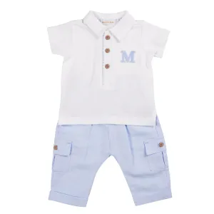 Blue Cargo Polo Top & Trouser Set