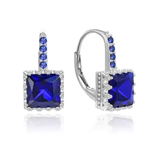Blue Sapphire Princess Cut 925 Silver Earrings for Women