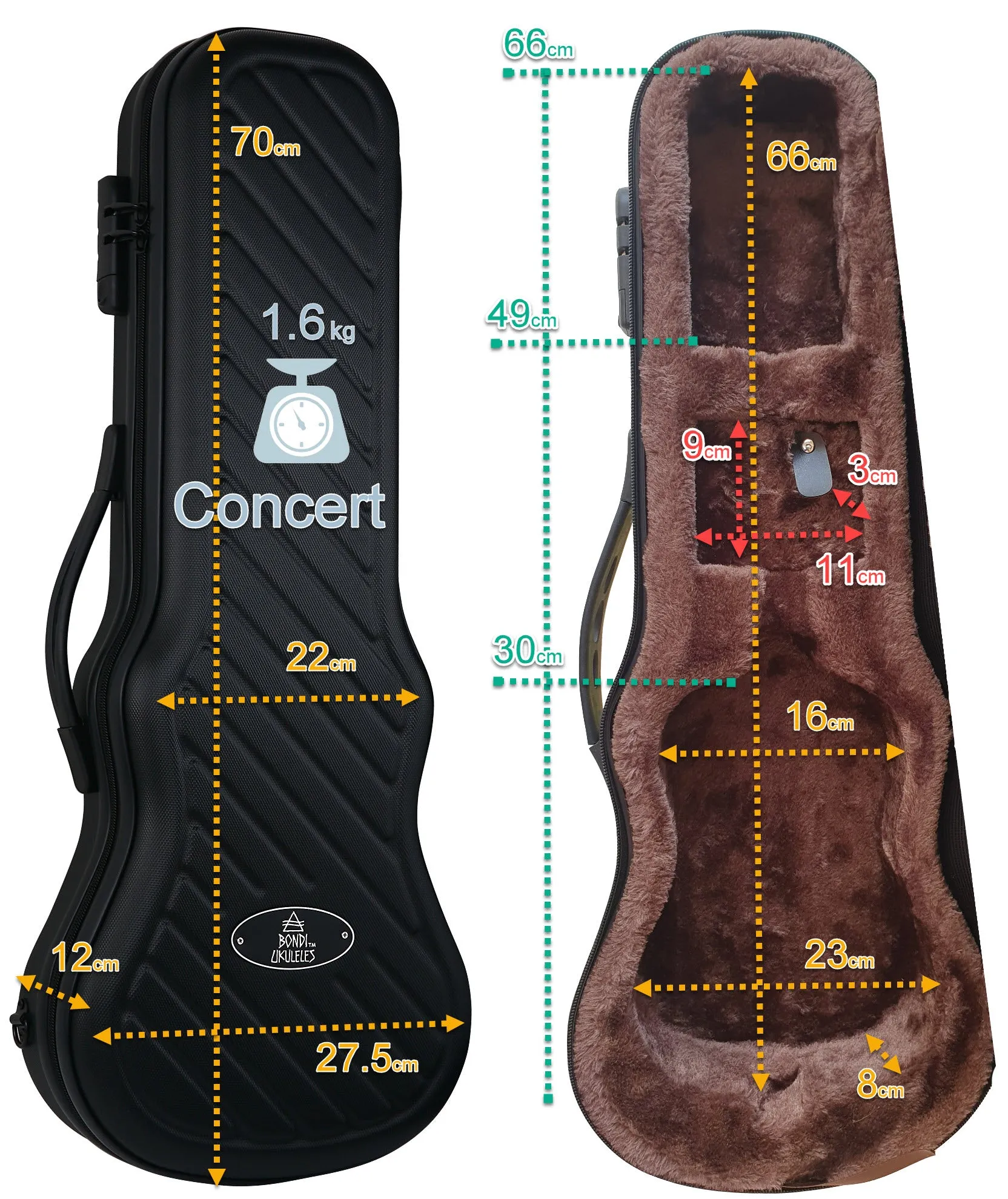 Bondi Shock-Rock Concert Ukulele Hard Case - Blue