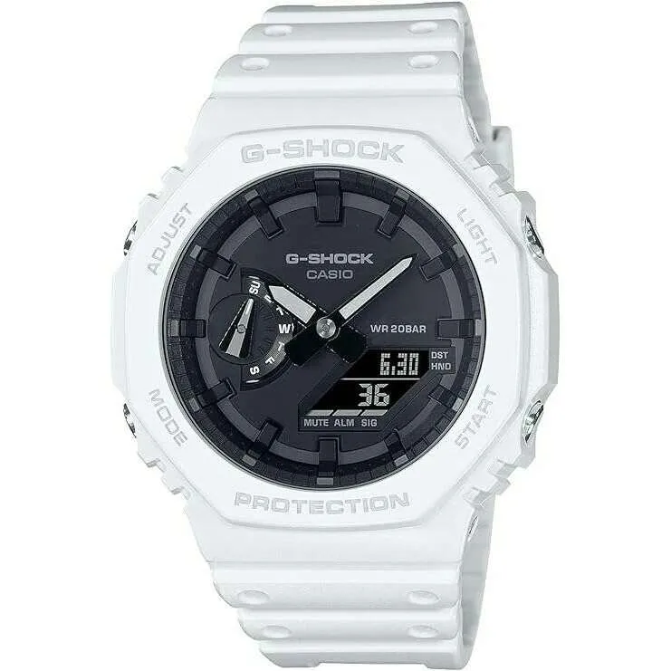 CASIO G-SHOCK CARBON CORE GUARD WHITE RUBBER STRAP BLACK DIAL MEN WATCH GA-2100-7AJF