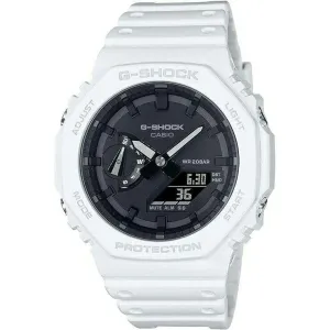 CASIO G-SHOCK CARBON CORE GUARD WHITE RUBBER STRAP BLACK DIAL MEN WATCH GA-2100-7AJF