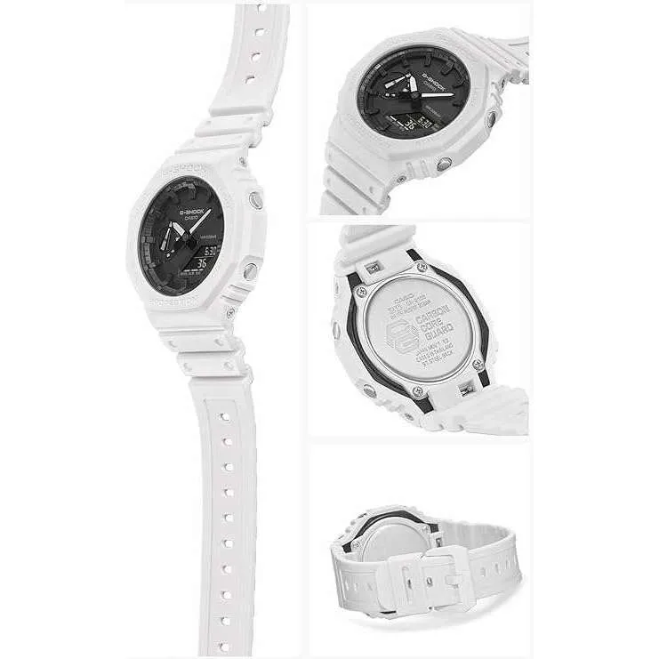 CASIO G-SHOCK CARBON CORE GUARD WHITE RUBBER STRAP BLACK DIAL MEN WATCH GA-2100-7AJF