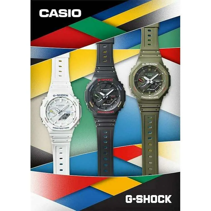 CASIO G-SHOCK DAY-DATE ANALOG DIGITAL DIAL WHITE MEN WATCH GA-B2100FC-7AJF