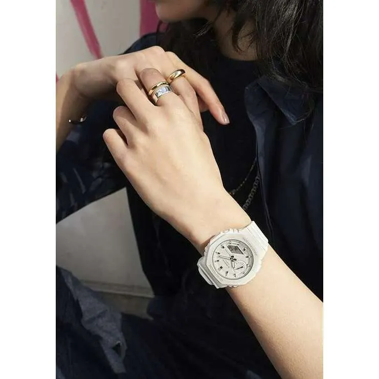 CASIO G-SHOCK DAY-DATE MID-SIZE MODEL RUBBER STRAP ALL WHITE MEN WATCH GMA-S2100-7AJF