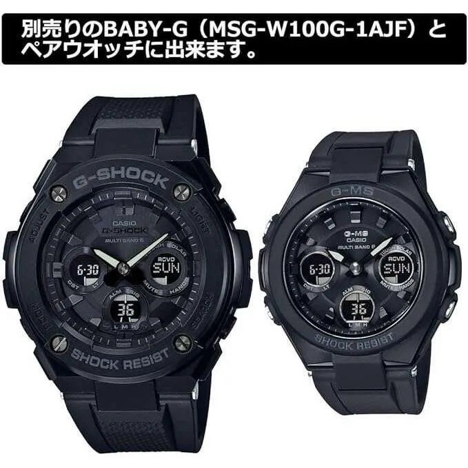 CASIO G-SHOCK G-STEEL RADIO SOLAR ANALOG DIGITAL DIAL ALL BLACK MEN WATCH GST-W300G-1A1JF