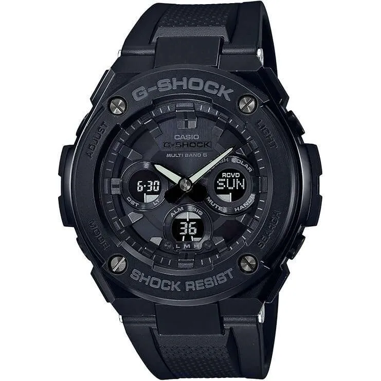 CASIO G-SHOCK G-STEEL RADIO SOLAR ANALOG DIGITAL DIAL ALL BLACK MEN WATCH GST-W300G-1A1JF