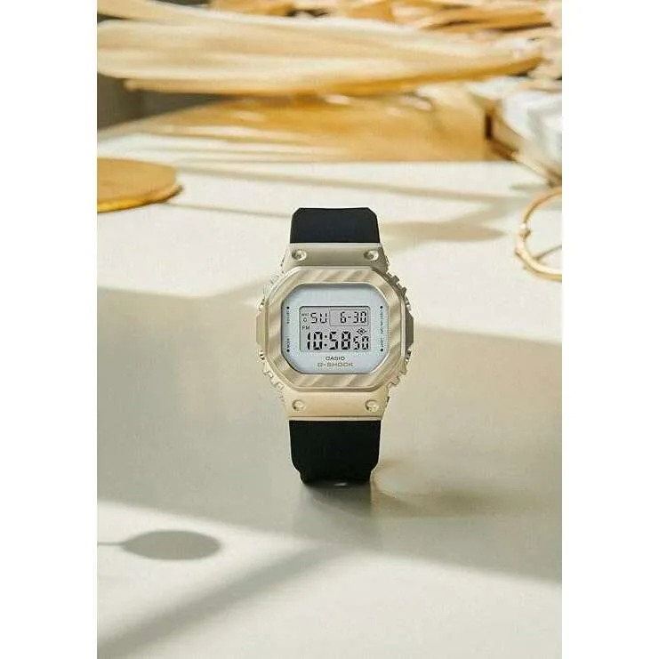 CASIO G-SHOCK METAL COVERED BLACK & LIGHT YELLOW GOLD DIGITAL LADIES WATCH GM-S5600BC-1JF