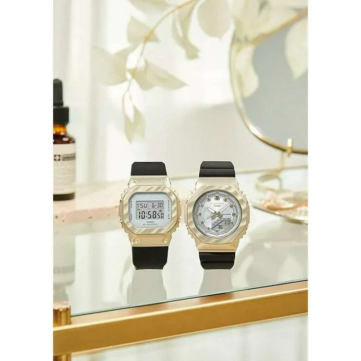 CASIO G-SHOCK METAL COVERED BLACK & LIGHT YELLOW GOLD DIGITAL LADIES WATCH GM-S5600BC-1JF