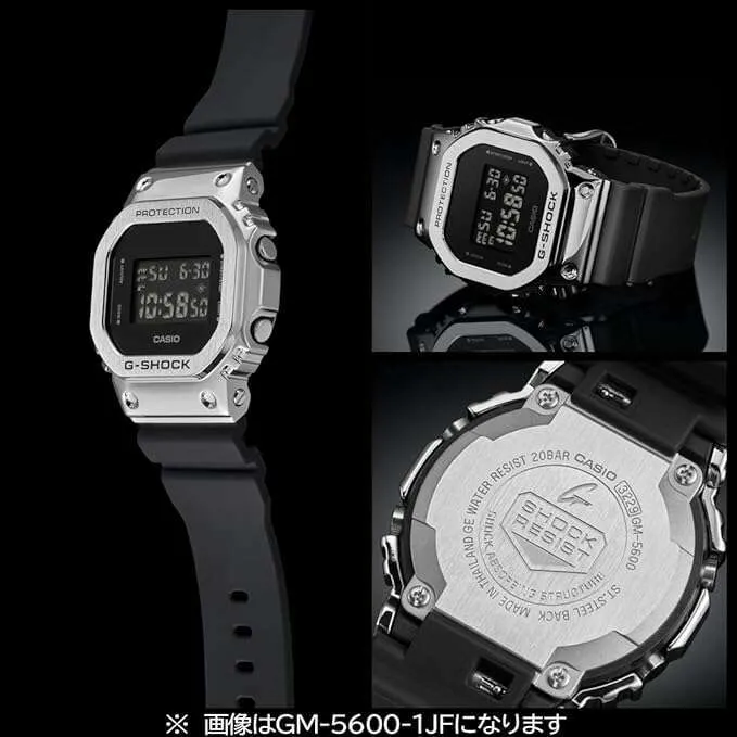 CASIO G-SHOCK METAL COVERED BLACK & SILVER DIGITAL MEN WATCH GM-5600-1JF