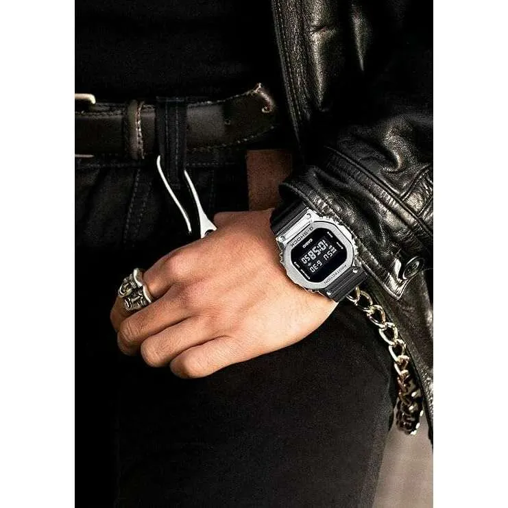CASIO G-SHOCK METAL COVERED BLACK & SILVER DIGITAL MEN WATCH GM-5600-1JF