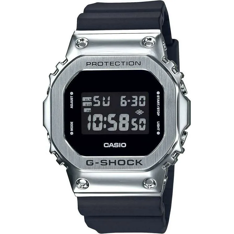 CASIO G-SHOCK METAL COVERED BLACK & SILVER DIGITAL MEN WATCH GM-5600-1JF
