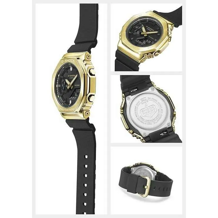 CASIO G-SHOCK METAL COVERED BLACK RUBBER STRAP GOLD MEN WATCH GM-2100G-1A9JF