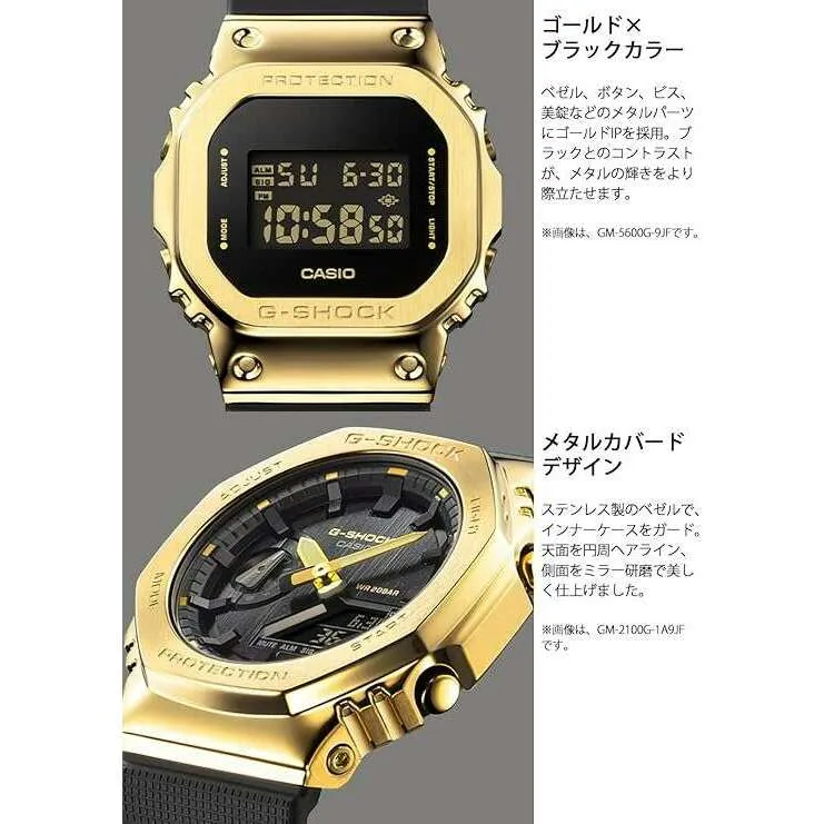 CASIO G-SHOCK METAL COVERED BLACK RUBBER STRAP GOLD MEN WATCH GM-2100G-1A9JF