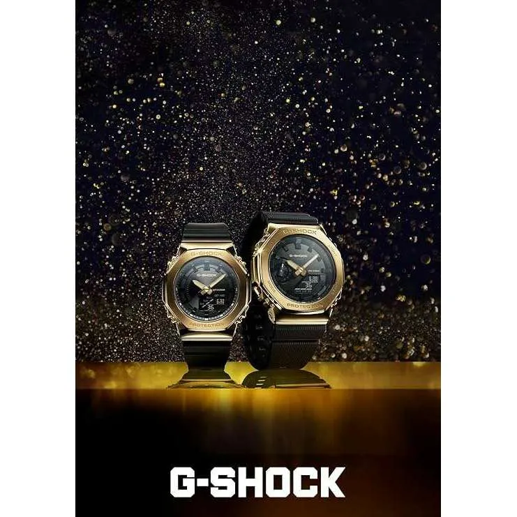 CASIO G-SHOCK METAL COVERED BLACK RUBBER STRAP GOLD MEN WATCH GM-2100G-1A9JF