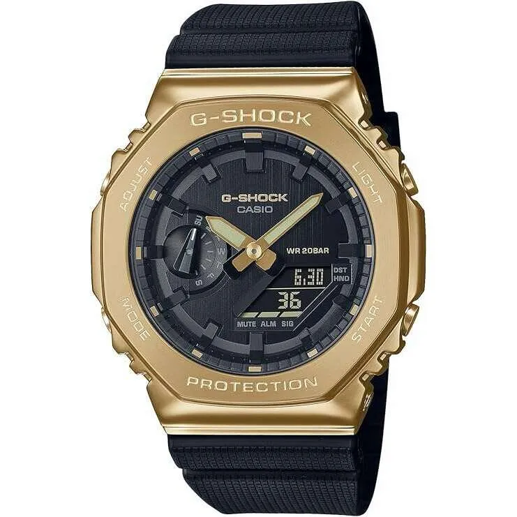 CASIO G-SHOCK METAL COVERED BLACK RUBBER STRAP GOLD MEN WATCH GM-2100G-1A9JF