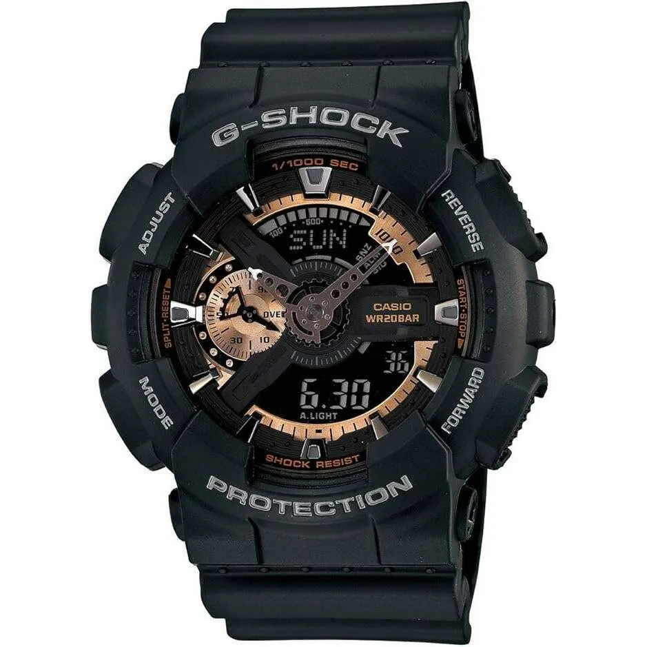 CASIO G-SHOCK ROSE GOLD SERIES DAY-DATE ANALOG DIAL BLACK UNISEX WATCH GA-110RG-1AJF