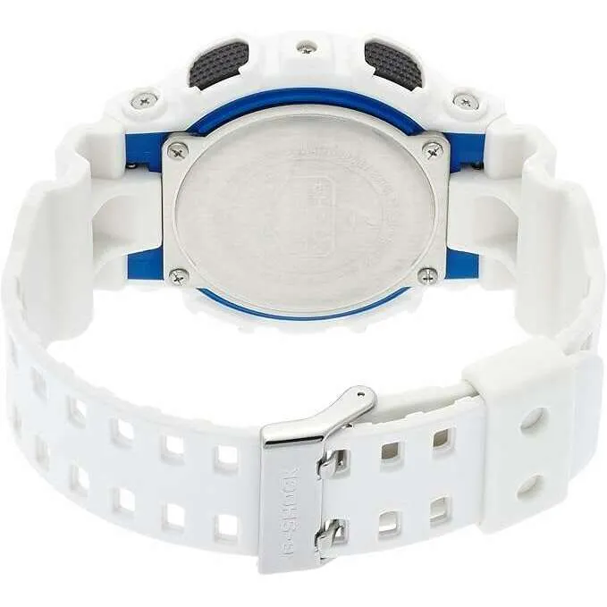 CASIO G-SHOCK WHITE RUBBER STRAP BLACK ANALOG DIAL MEN WATCH GA-100B-7AJF