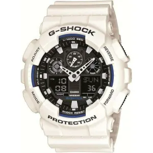 CASIO G-SHOCK WHITE RUBBER STRAP BLACK ANALOG DIAL MEN WATCH GA-100B-7AJF
