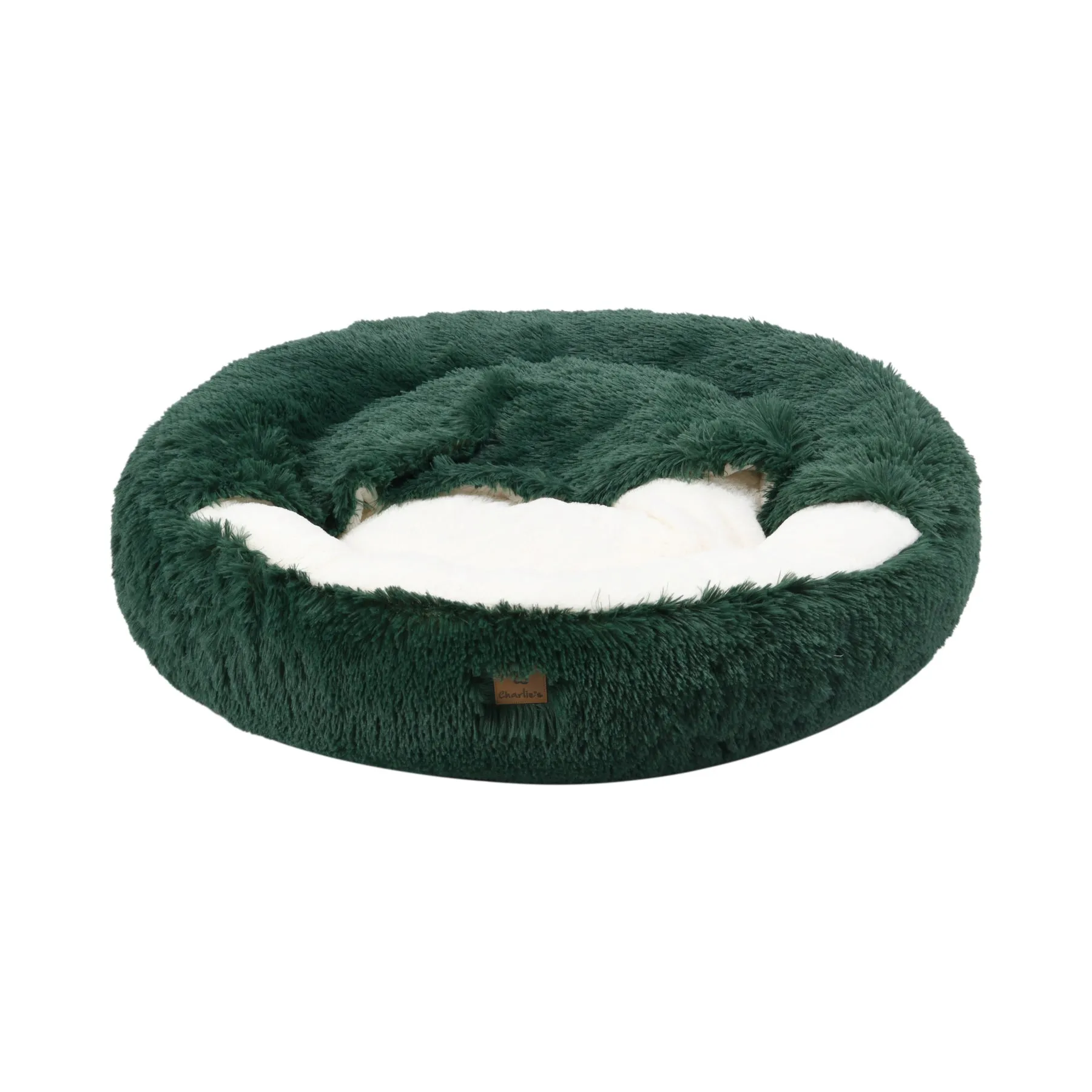 Charlie's Snookie Hooded Faux Fur Calming Dog Bed Eden Green Small