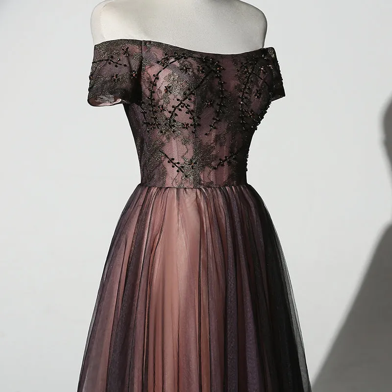 Charming Off the Shoulder Tulle New Style Party Dress, Long Party Gown
