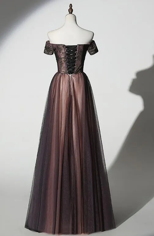 Charming Off the Shoulder Tulle New Style Party Dress, Long Party Gown