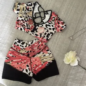 CLS | NC Elite Shape Wild Marine Leopard Amanda Top and Mesh Shorts Set Sz Small