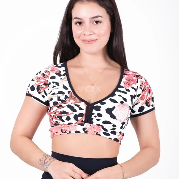 CLS | NC Elite Shape Wild Marine Leopard Amanda Top and Mesh Shorts Set Sz Small