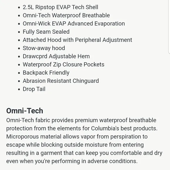 Columbia Omni Tech Waterproof Breathable
