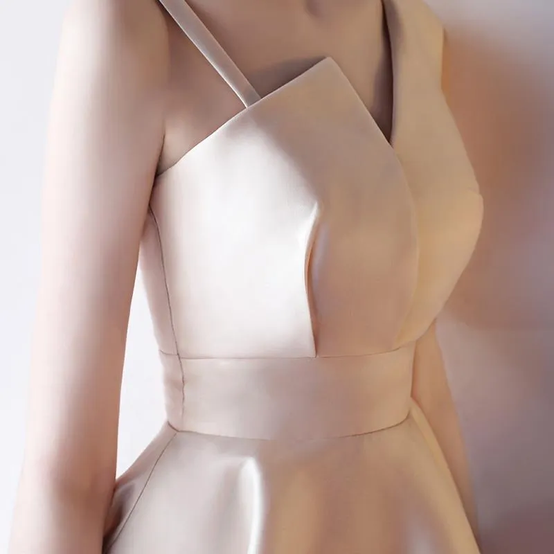 Cute Satin One Shoulder Knee Length Party Dress, A-line Homecoming Dress