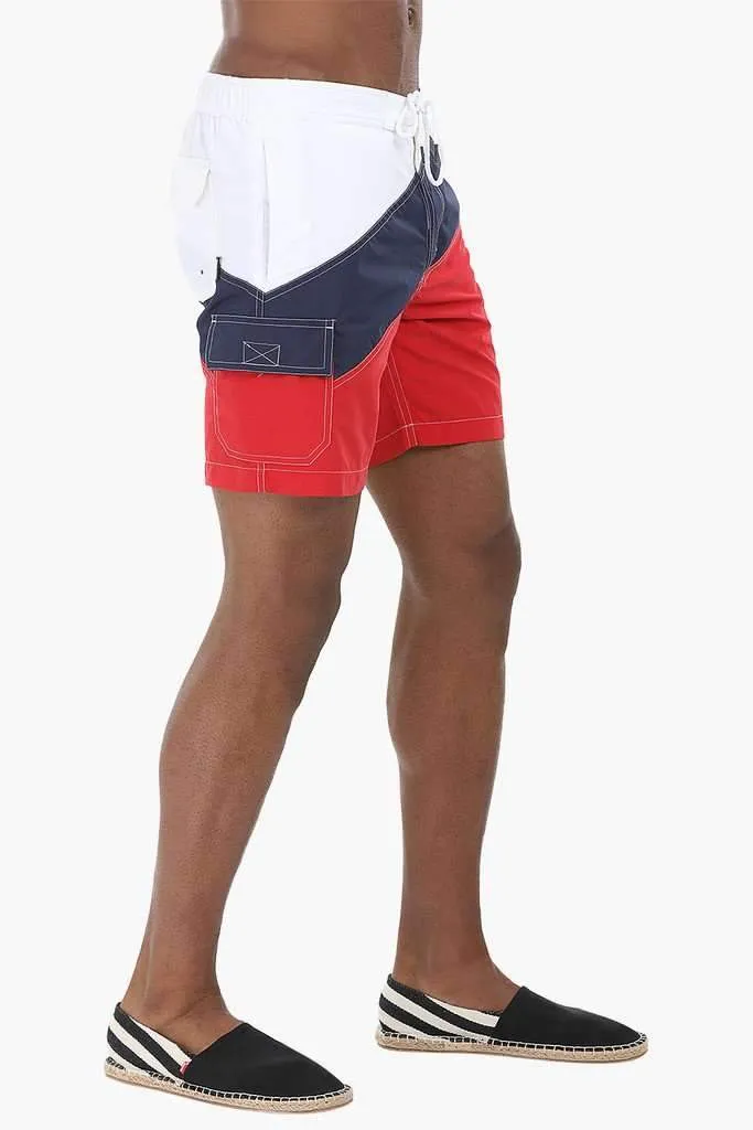 Diagonal Colorblock Nylon Swimshorts