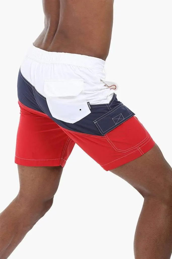 Diagonal Colorblock Nylon Swimshorts
