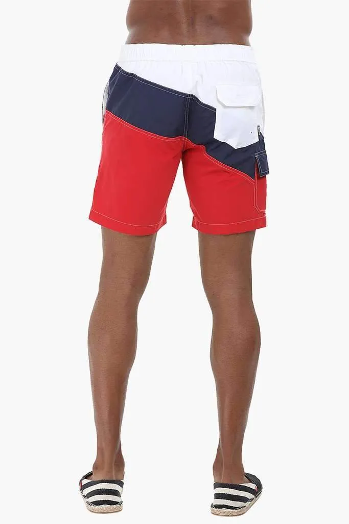Diagonal Colorblock Nylon Swimshorts